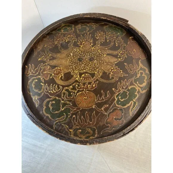 Antique Chinese Hat Box Hand Painted Rare - Picture 2 of 10